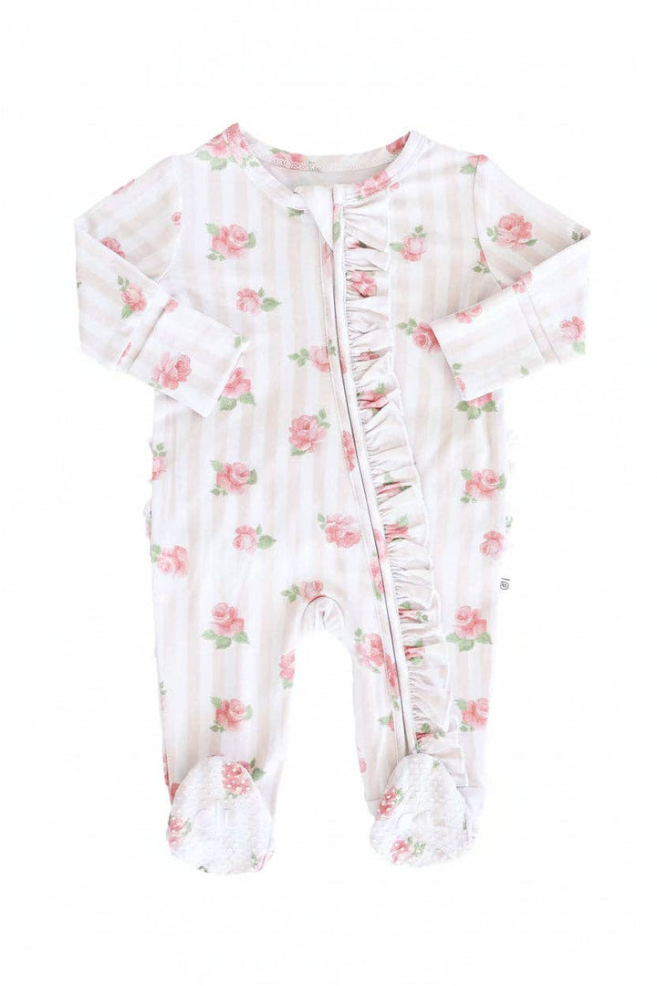 Rosy & Cozy Ruffle Zipper Footie: 0-3 months