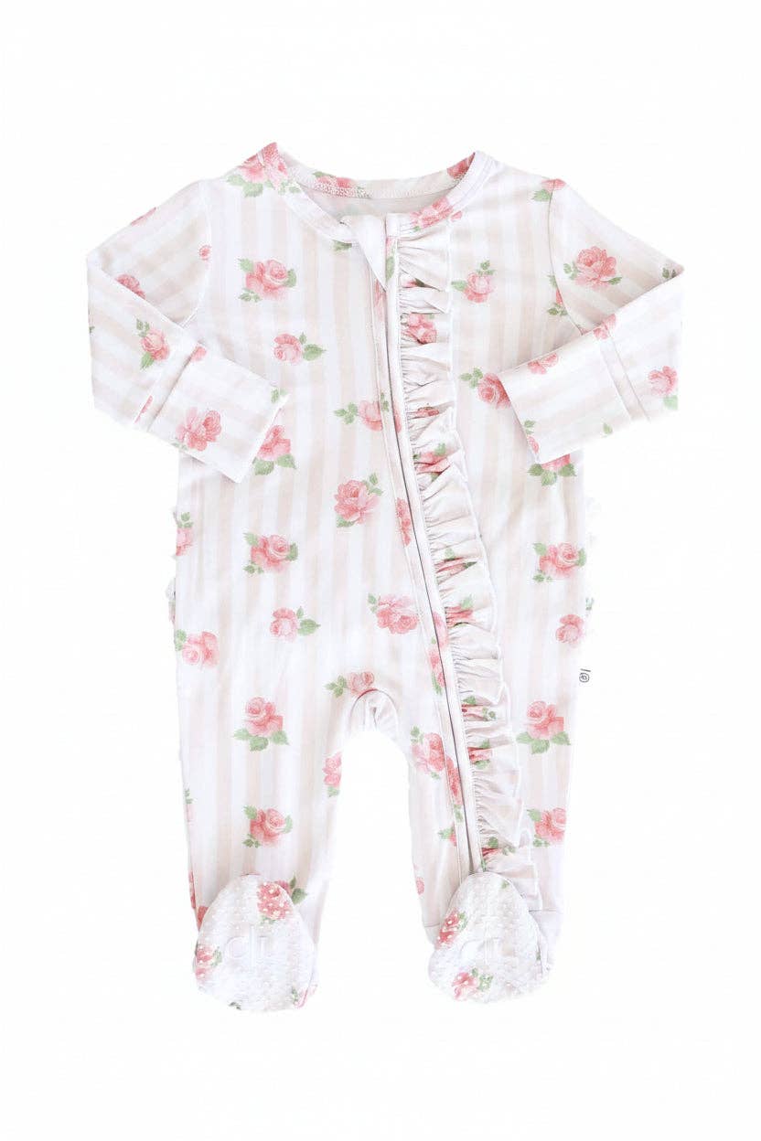 Rosy & Cozy Ruffle Zipper Footie: 6-9 months