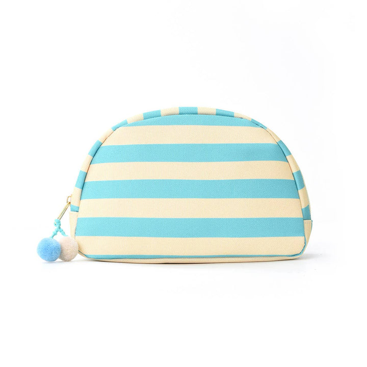 Pom Pom Zipper Pouch Color-block Striped Makeup Bag