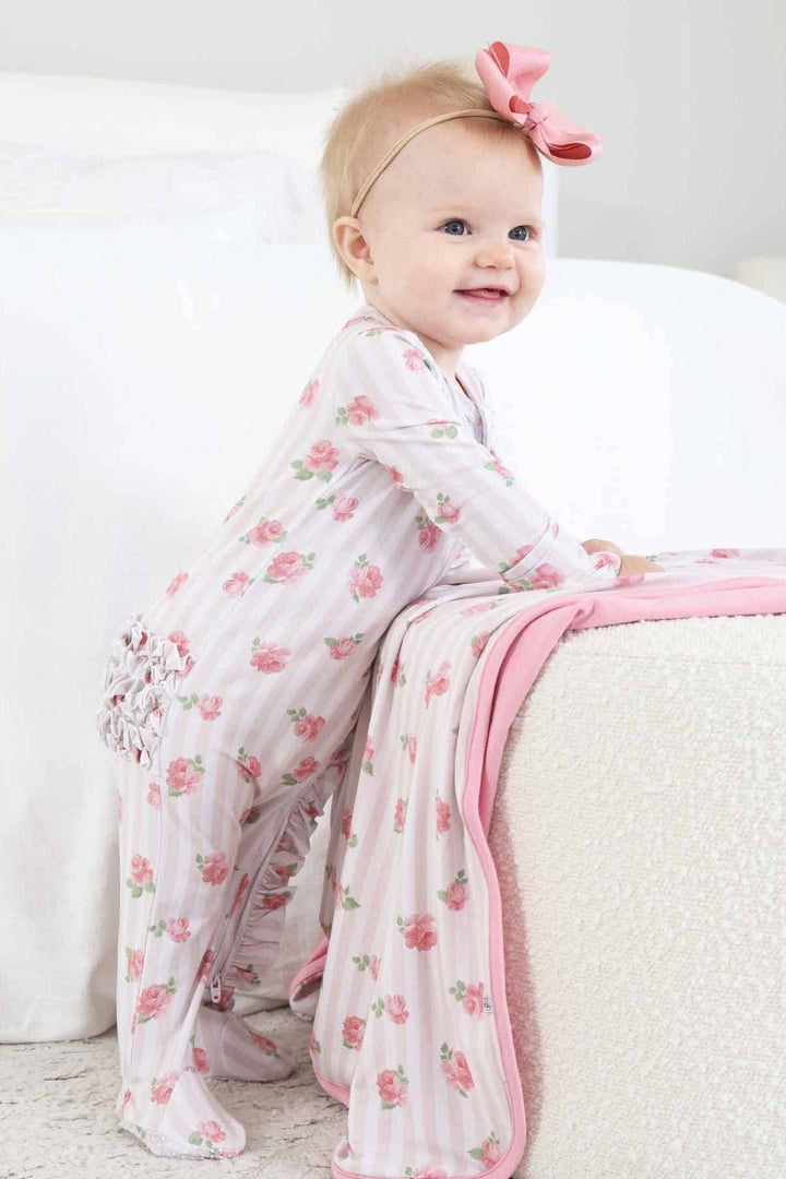Rosy & Cozy Ruffle Zipper Footie: 0-3 months