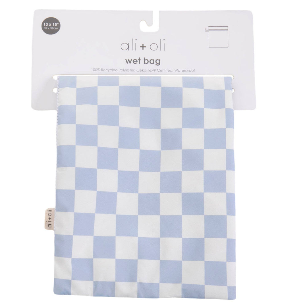 Dual-Compartment Wet/Dry Bag with Mesh Pocket (Blue Checker)