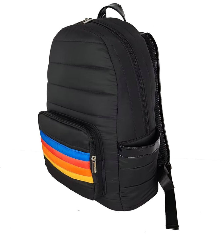 Black Retro Stripes Puffer Backpack