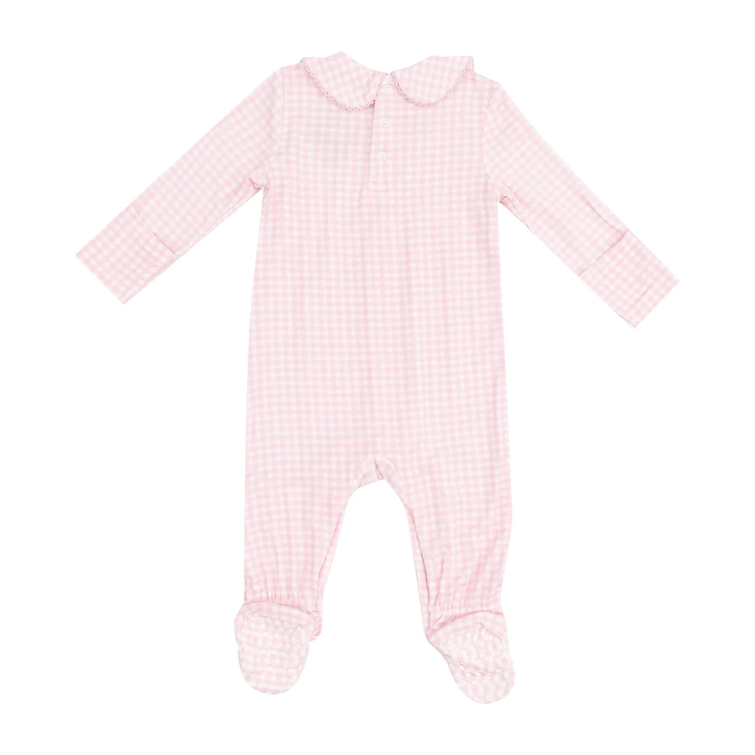 Mini Gingham - Pink Smocked Peter Pan Snap Footie