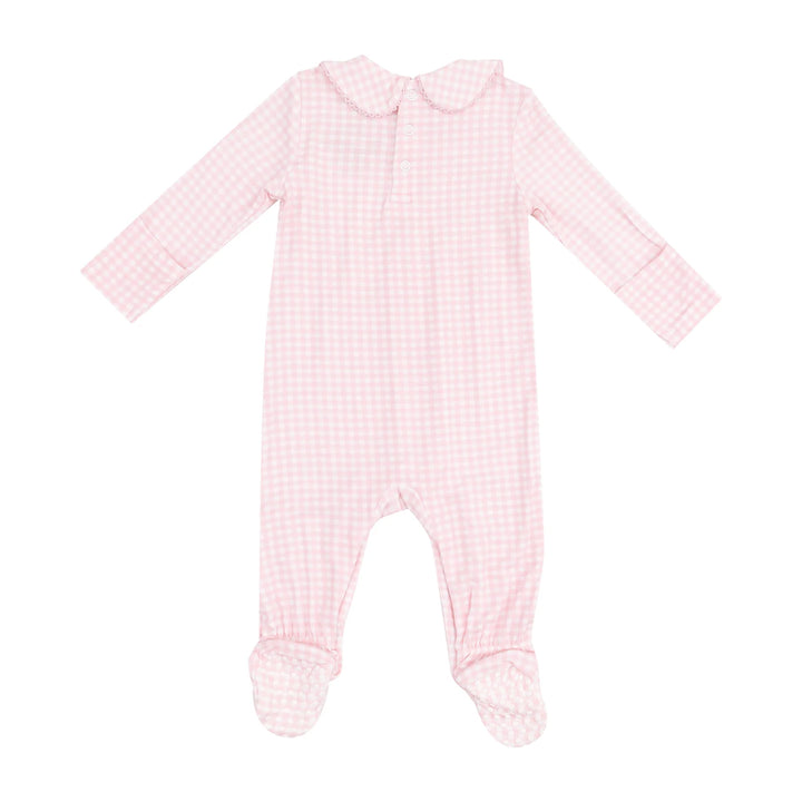 Mini Gingham - Pink Smocked Peter Pan Snap Footie