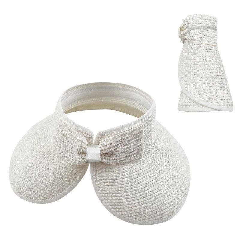 Beach Rollable Straw Visor Hat Bow UV Protection Sun Hat
