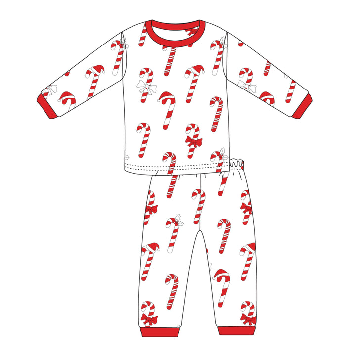 Candy Canes Two Piece Pajama in White