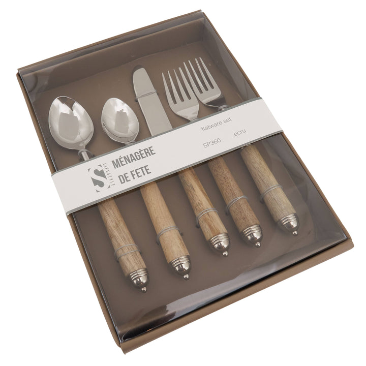 Bark Wood Flatware, Set of 5: Ecru