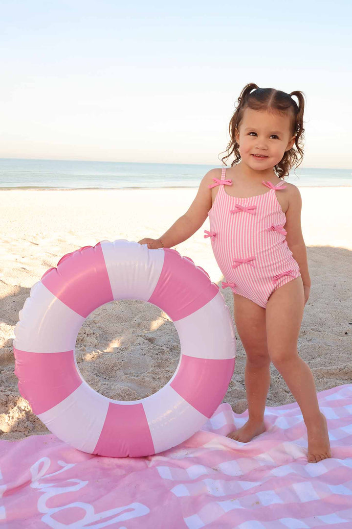 Tiny Bows One Piece | Seersucker Dusty Pink: 4T