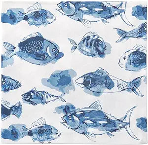 Blue Watercolor Fish Paper Napkins Tableau