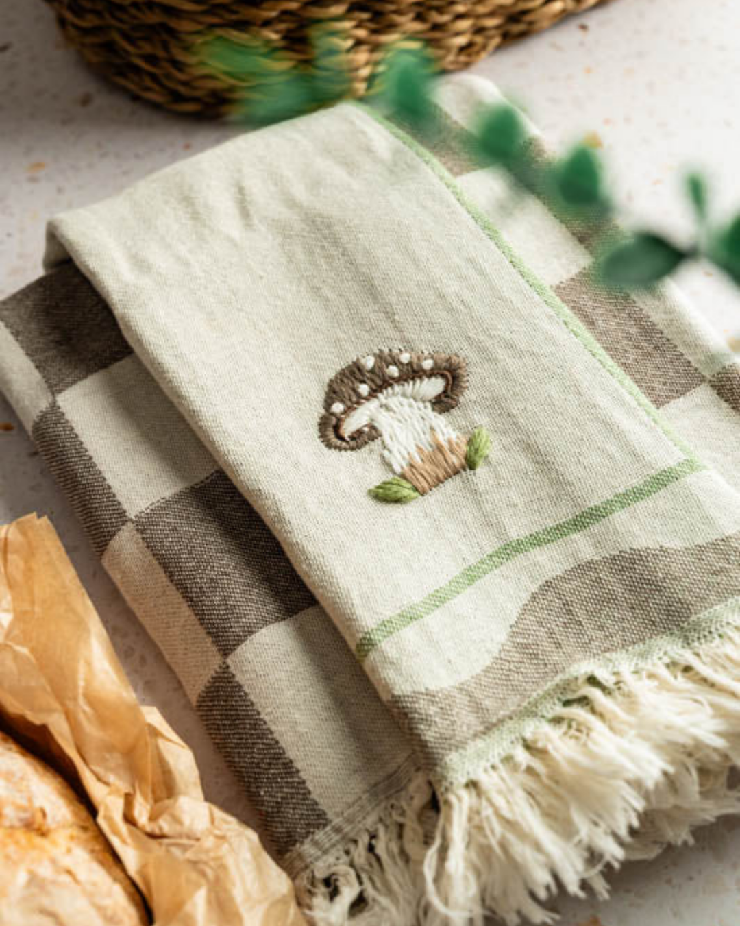 Mushroom Hand-Stitched Towel Set