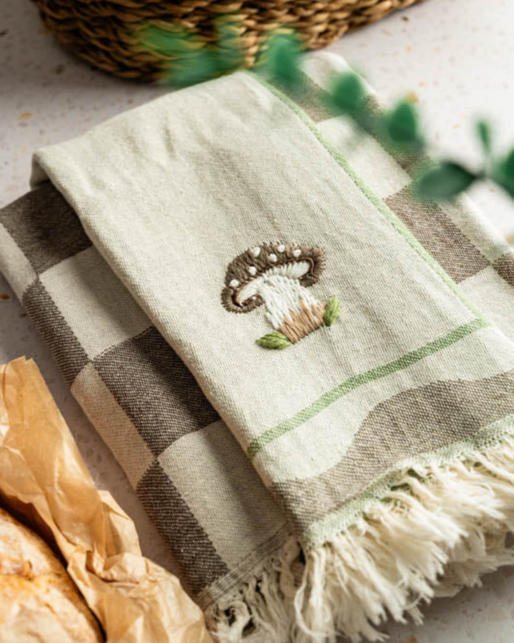 Mushroom Hand-Stitched Towel Set