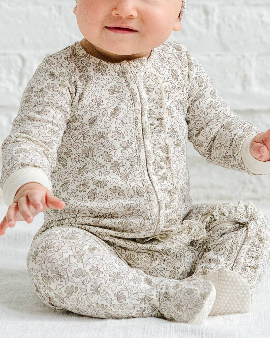 Neve Ruffle Zipper Footie: Hayden / Denim + Mist