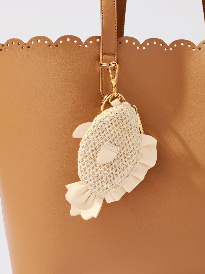 FISH ZIP POUCH CHARM/KEY RING,IVORY