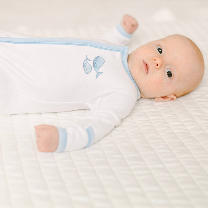 Azure Whales Footie - Light Blue