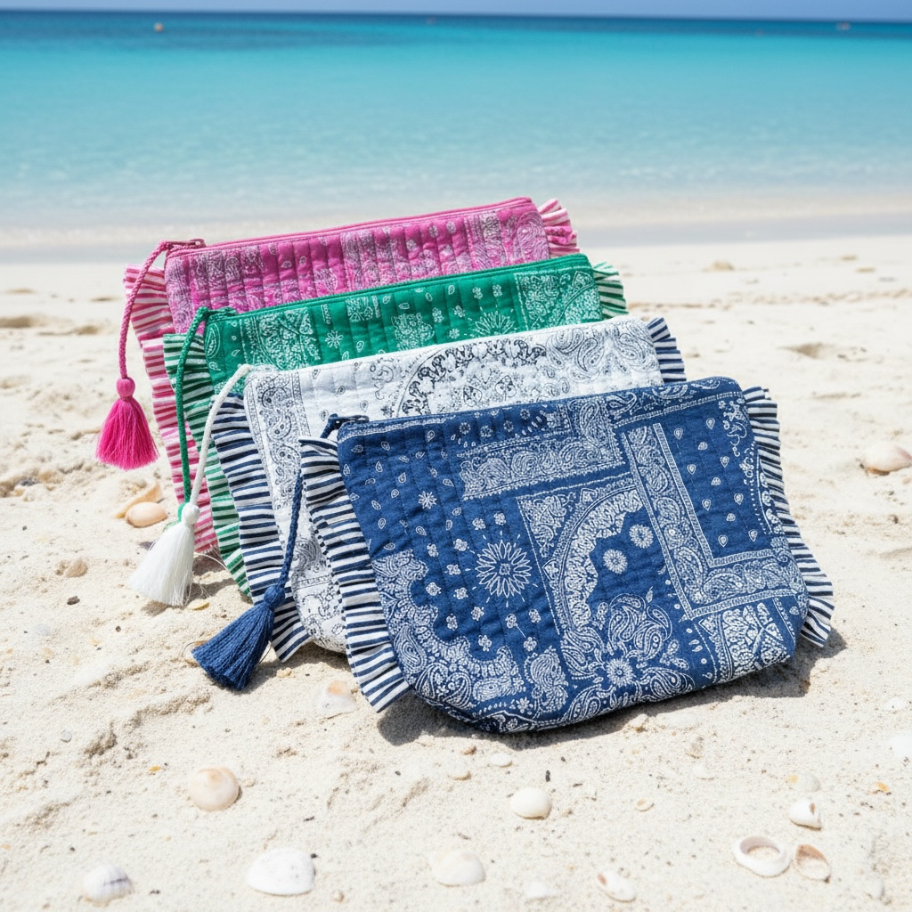 La Plage Ruffle Pouch Patchwork Bandana Pink