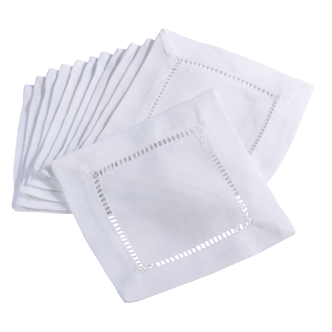 Cocktail Napkin With Hemstitch Border: Ivory / 6" set of 4