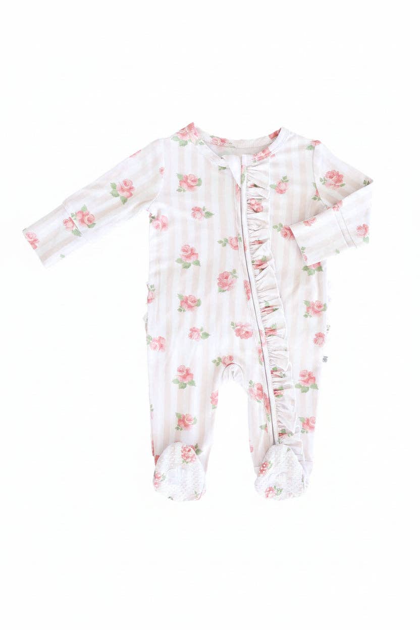 Rosy & Cozy Ruffle Zipper Footie: 0-3 months