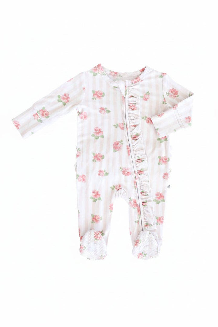 Rosy & Cozy Ruffle Zipper Footie: 3-6 months