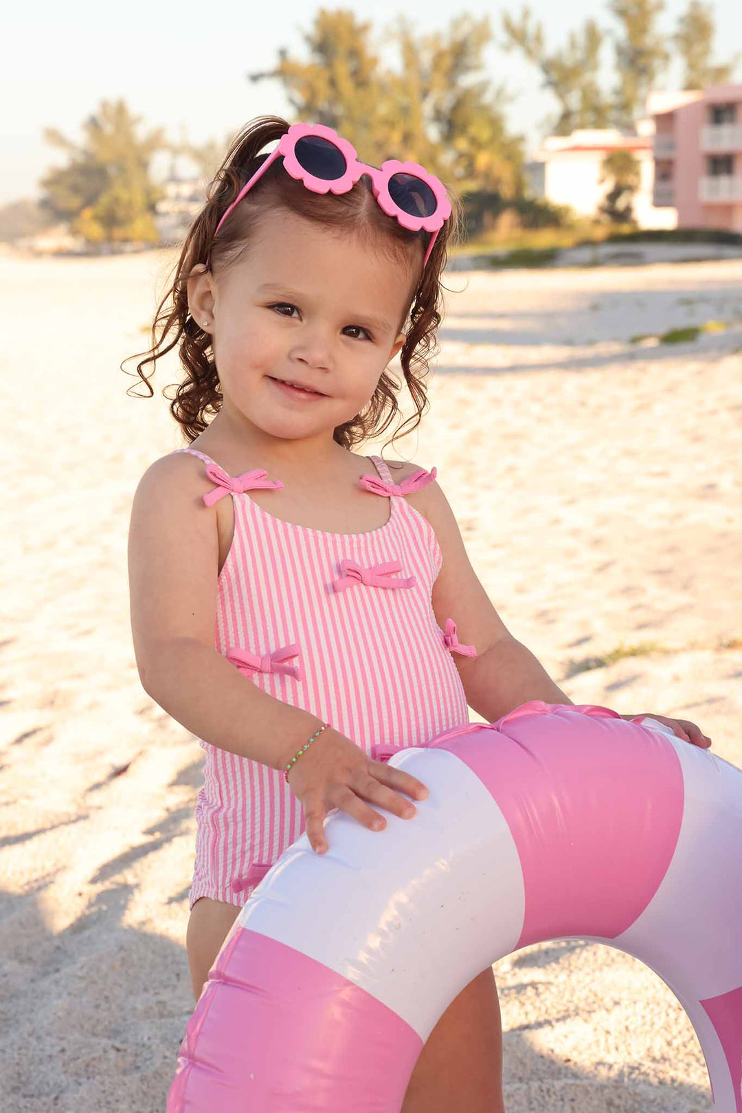 Tiny Bows One Piece | Seersucker Dusty Pink: 4T