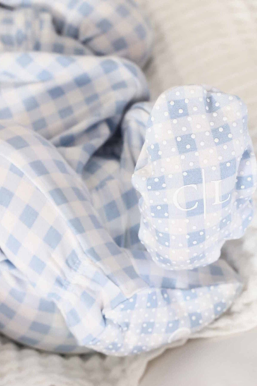 Peter Pan Collar Zipper Footie|Dusty Blue Gingham:6-12 months