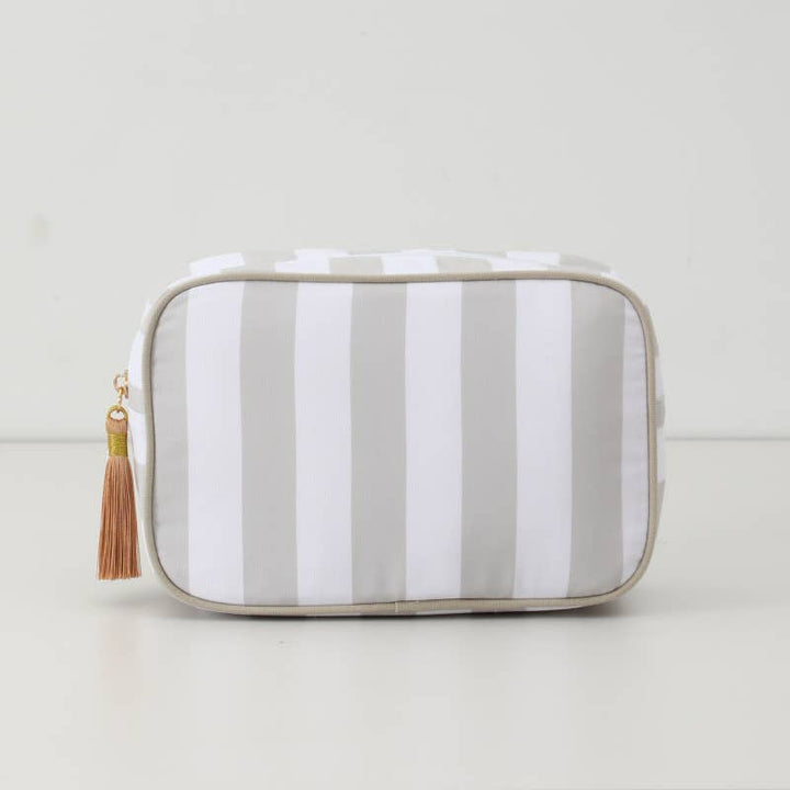 Color-Blocked Striped Pouch Bow Tassel Zipper Makeup Bag