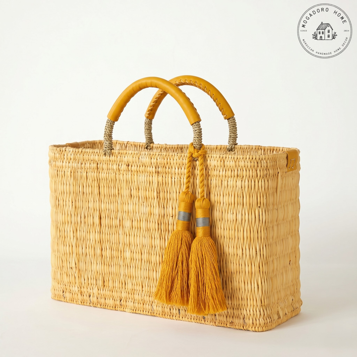 Marhaba Yellow Tassel Basket: Medium
