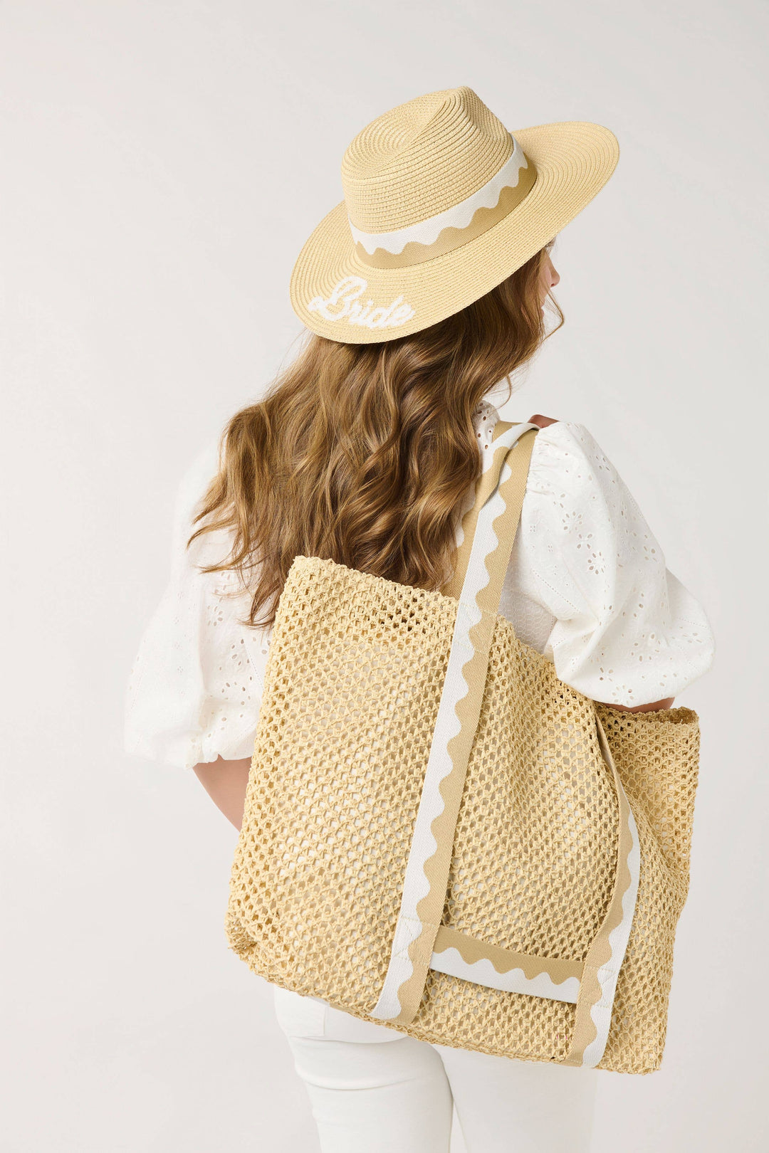 WAVY HAT AND TOTE SET,NATURAL