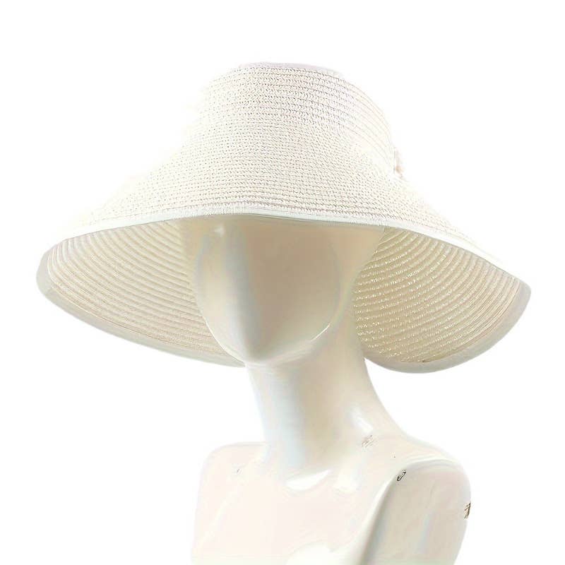 Beach Rollable Straw Visor Hat Bow UV Protection Sun Hat