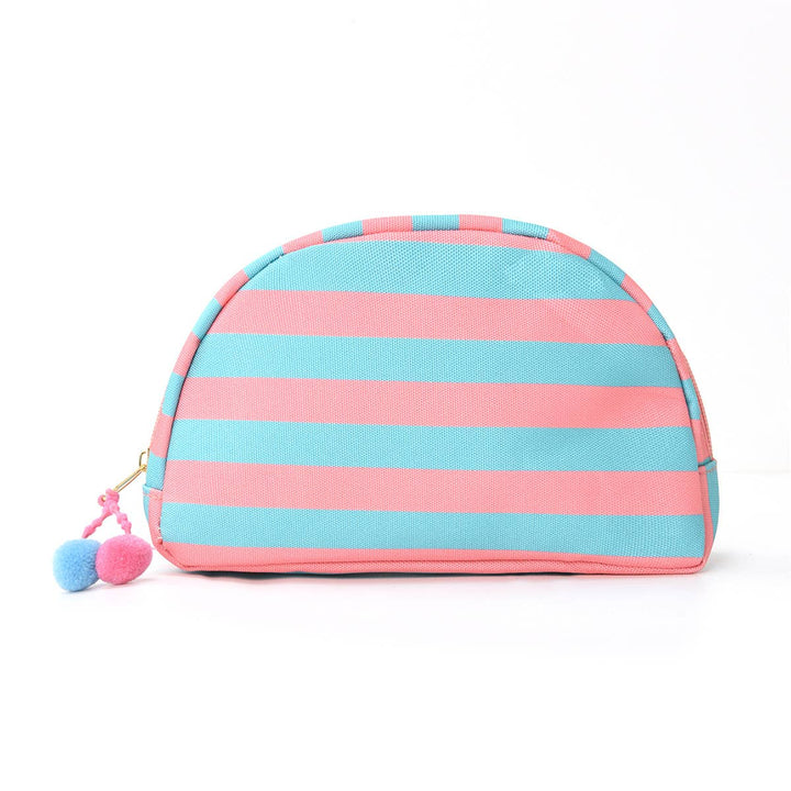 Pom Pom Zipper Pouch Color-block Striped Makeup Bag