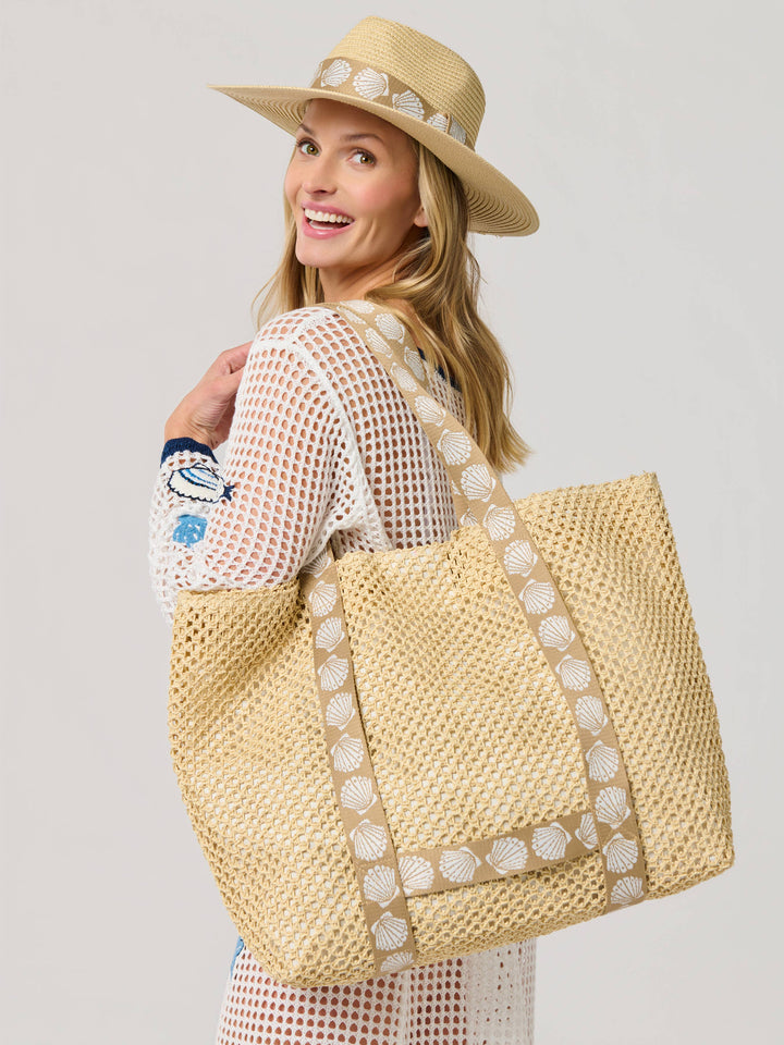 SHELLY TOTE AND HAT SET,TAN