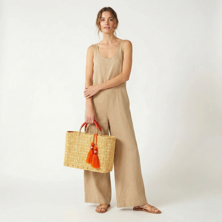 Marhaba Orange Tassel Basket: Medium