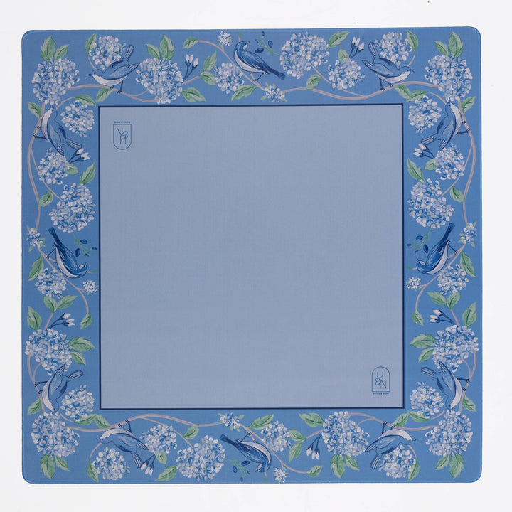 Blue Hydrangea Bird Mahjong Mat