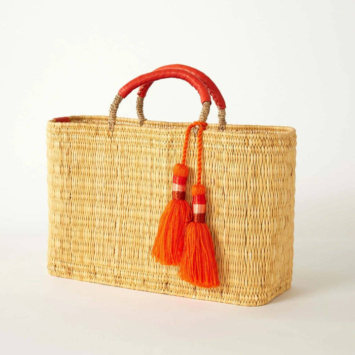Marhaba Orange Tassel Basket: Medium