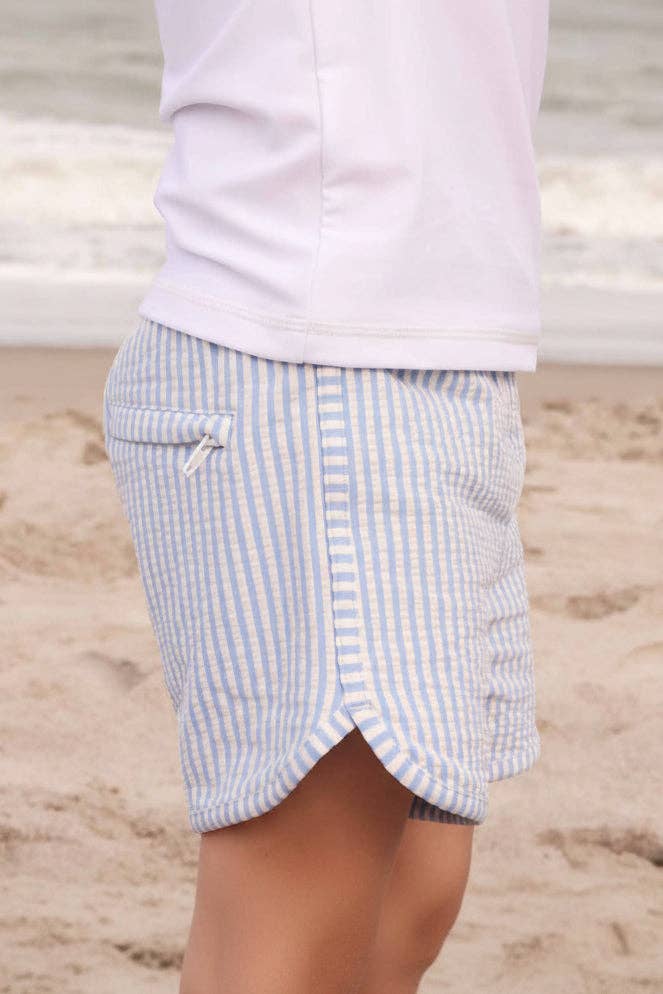 Boy's Swim Trunks | Seersucker Blue 18-24 months