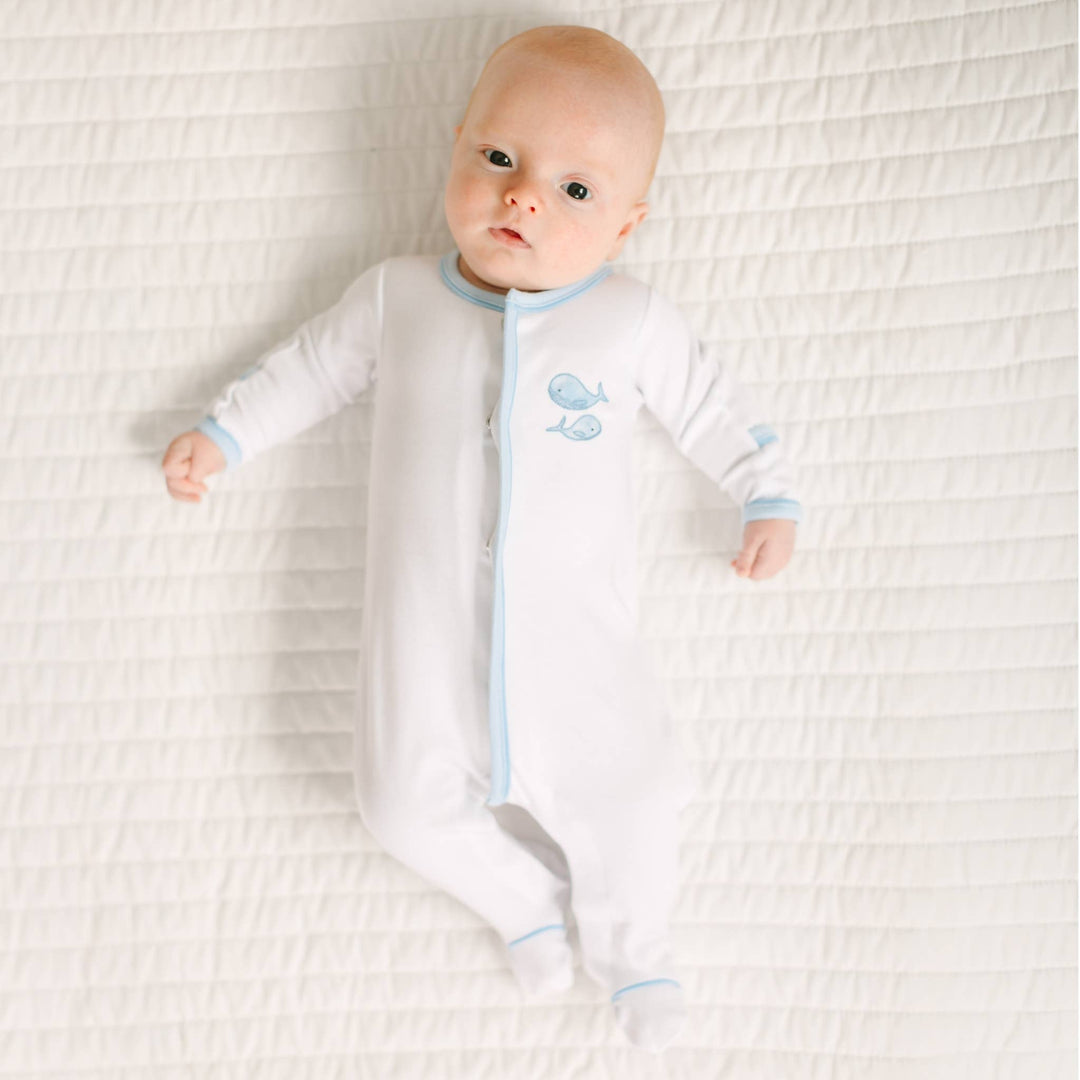 Azure Whales Footie - Light Blue