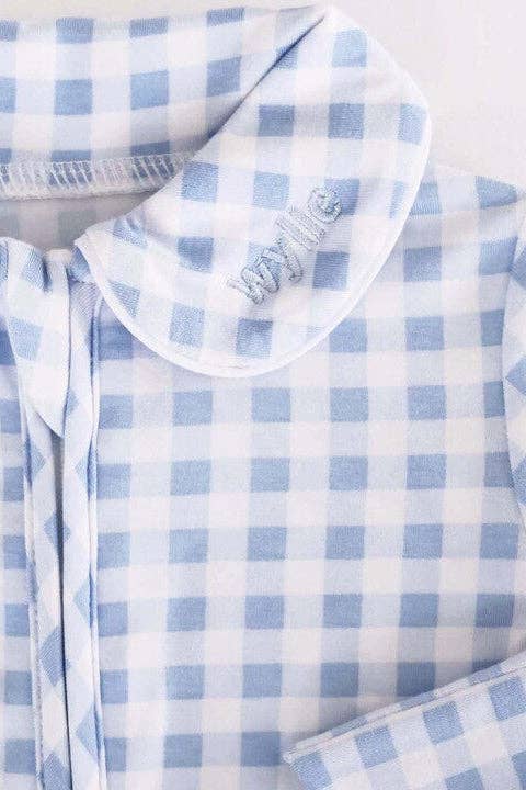 Peter Pan Collar Zipper Footie | Dusty Blue  0-3 months