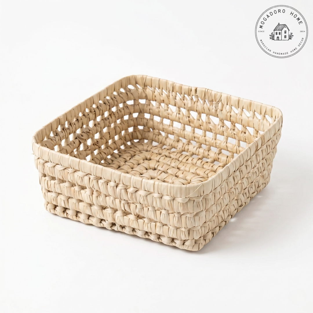 Openwork Handwoven Palm Leaf Basket Tray