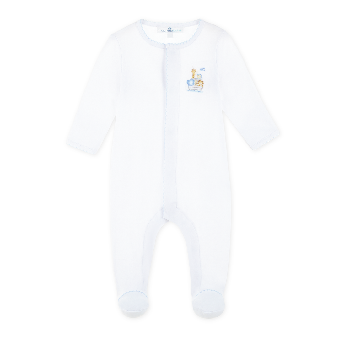 Noah's Ark Hand-Embroidered  Footie - Light Blue