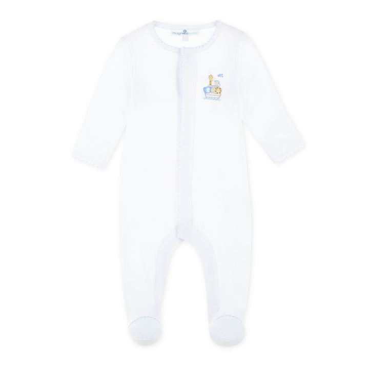 Noah's Ark Hand-Embroidered  Footie - Light Blue