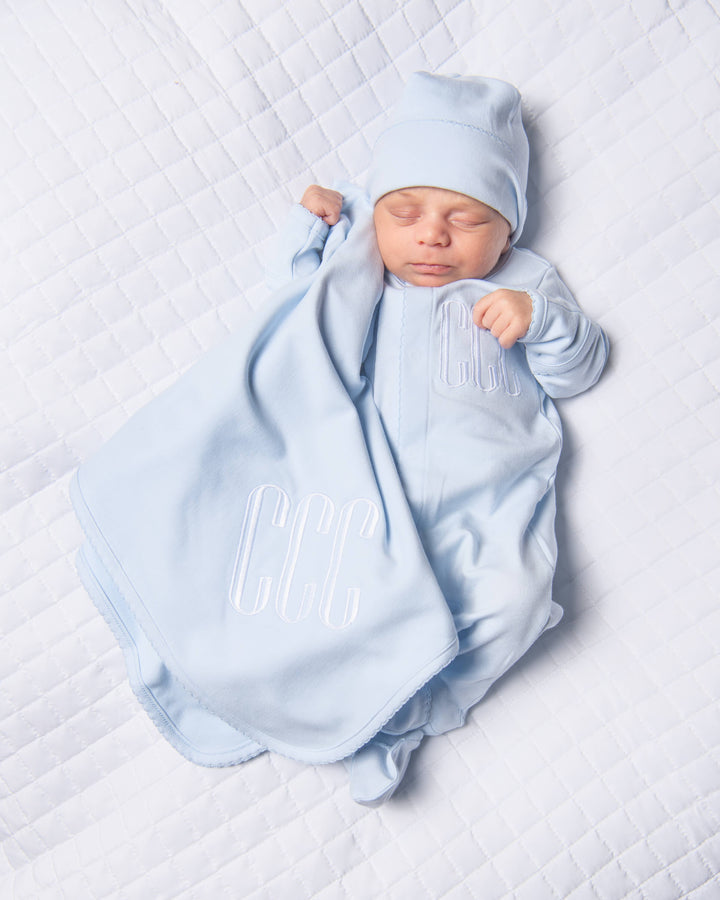 Essentials Solid Blue Footie: Blue / 3 Months