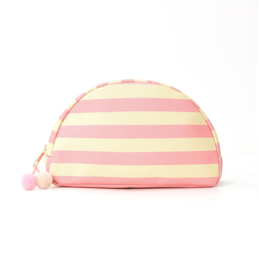 Pom Pom Zipper Pouch Color-block Striped Makeup Bag