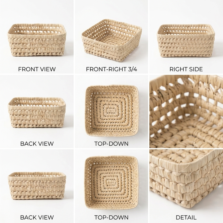 Openwork Handwoven Palm Leaf Basket Tray