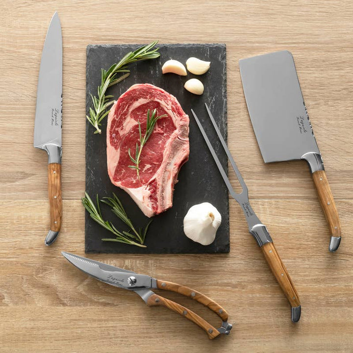 4-Piece Laguiole Chef Knife Set Olive Wood Handles