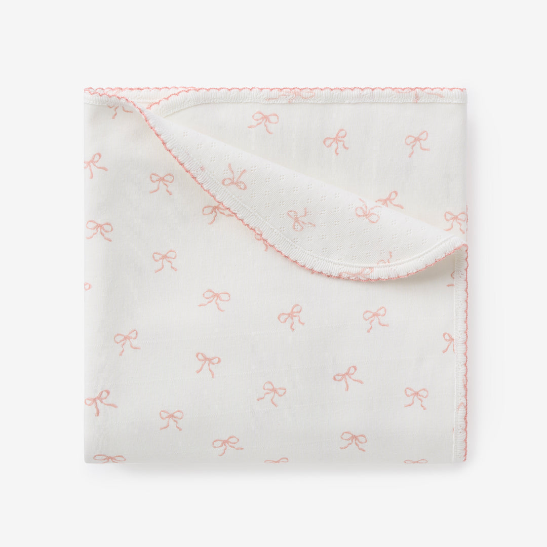 Pink Bow Organic Cotton Pointelle & Interlock Blanket
