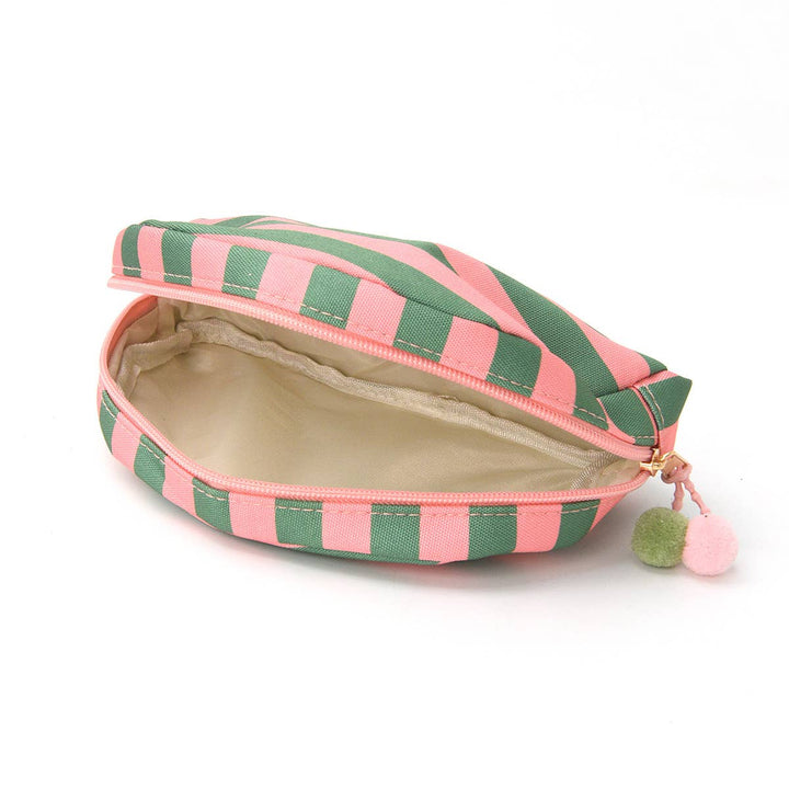 Pom Pom Zipper Pouch Color-block Striped Makeup Bag