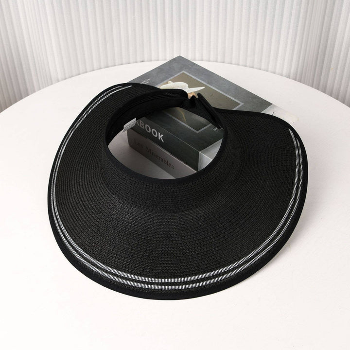 Foldable Striped Trim Wide Brim Straw Sun Visor