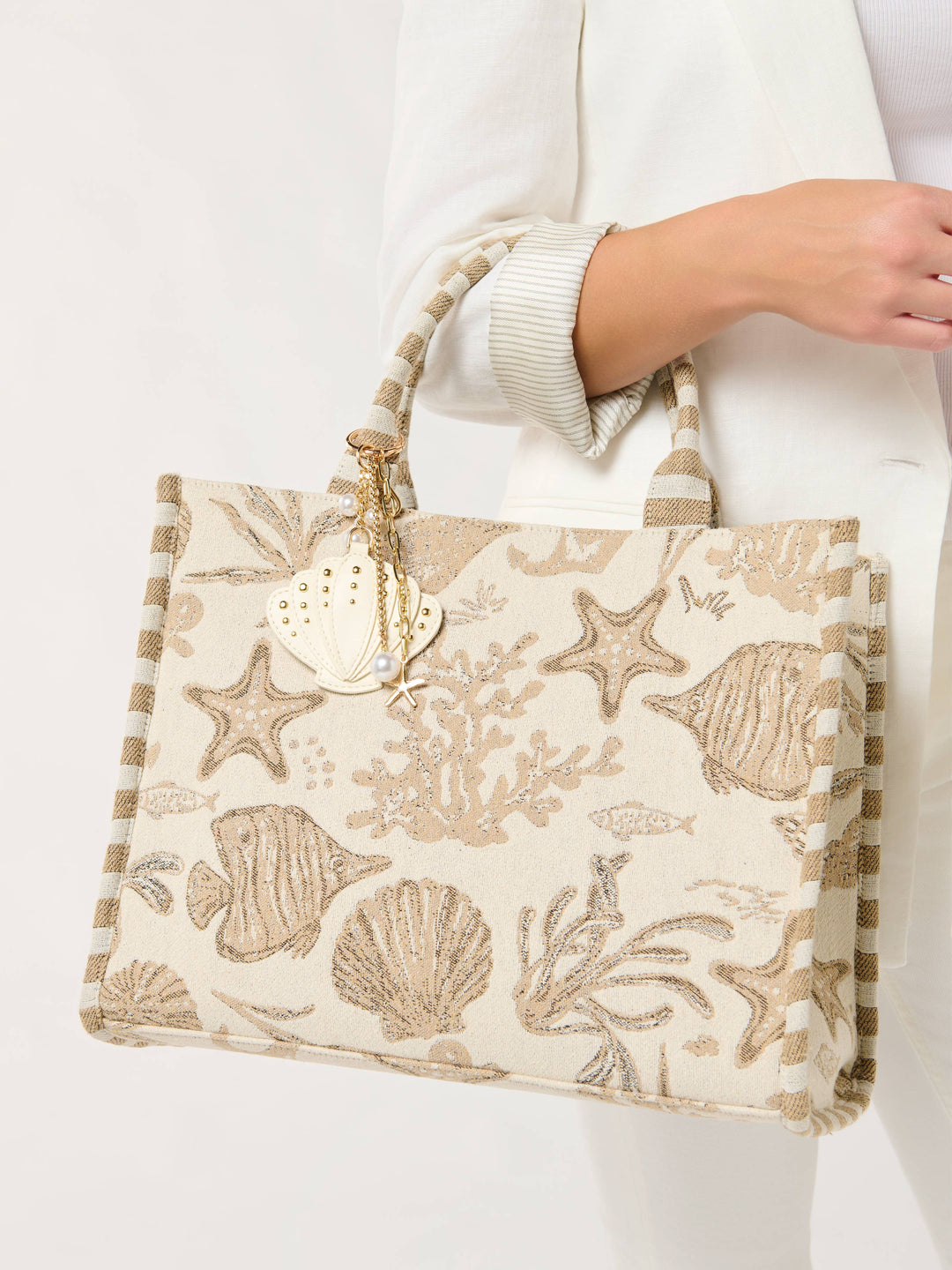 COASTAL JACQUARD TOTE,BEIGE