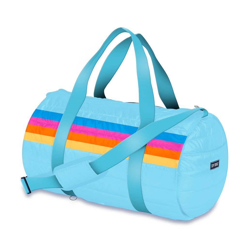 Blue Puffer Duffle Bag Retro Stripe - Thumbnail 2