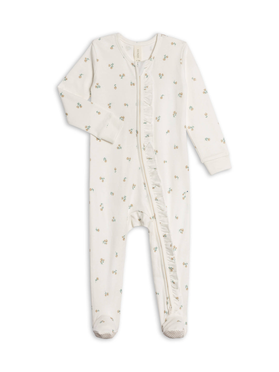 Neve Ruffle Zipper Footed Romper - Palmer Floral / Dune + Laguna