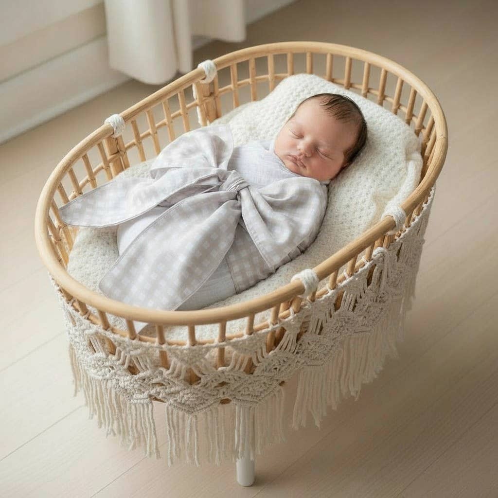Newborn Swaddle Sash Maternity Sash with Big Bowknot Plaid: Pink